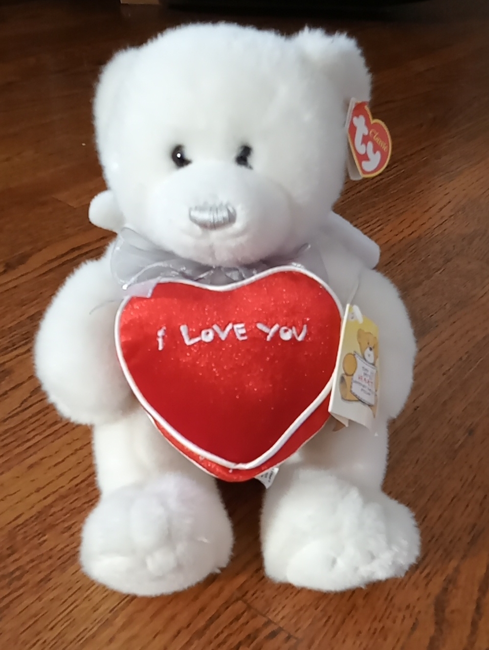 Ty 2006 Celeste White Plush Bear with Red Heart 'I Love You' 12"